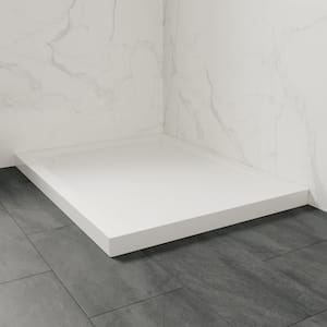 48-in L x 36-in W Alcove or Corner Shower Pan Base Rectangle with Hidden Side Drain, White Acrylic, Reversible Design