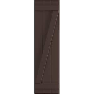 16-1/8 in. x 62 in. True Fit PVC Three Board Joined with Z-Bar Board and Batten Shutters Pair in Raisin Brown