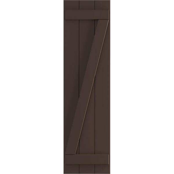 Ekena Millwork 16-1/8 in. x 80 in. True Fit PVC Three Board Joined with Z-Bar Board and Batten Shutters Pair in Raisin Brown