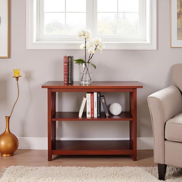Mission 24 in. Cherry Wood 2-shelf Etagere Bookcase with Adjustable Shelves