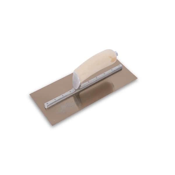 MARSHALLTOWN 10-1/2 in. x 4-1/2 in. Golden Stainless Steel Curved Wood Handle Finishing Trowel