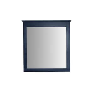 32 in. W x 33 in. H Rectangular Framed Wall Mounted Waterproof Solid Wood Bathroom Vanity Mirror in Navy Blue,Easy Hang