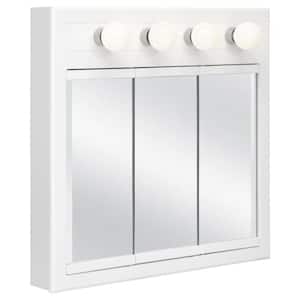 Concord 30 in. x 30 in. Surface-Mount 4-Light Tri-View Medicine Cabinet in White Gloss