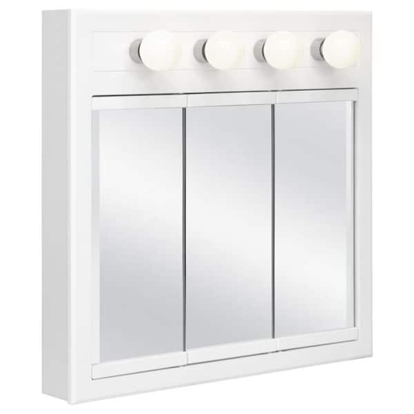 Concord 30 in. x 30 in. Surface-Mount 4-Light Tri-View Medicine Cabinet in White Gloss
