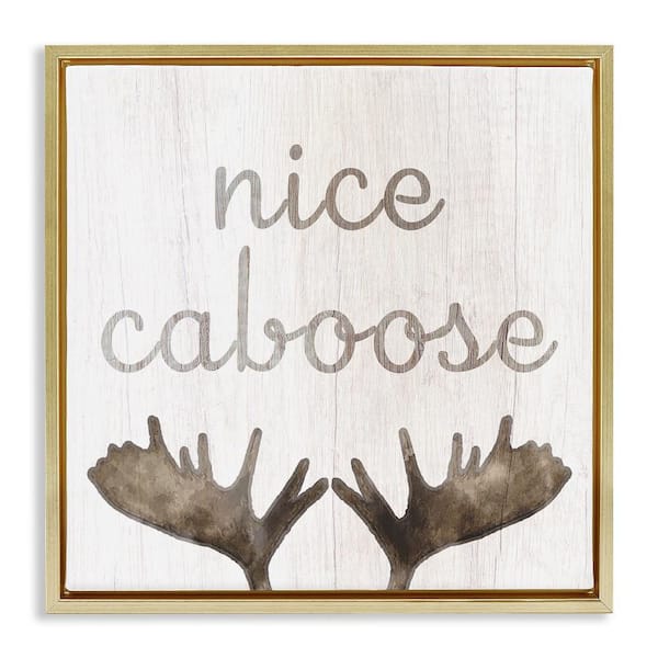 Stupell Industries Nice Caboose Bathroom Moose Antlers by Lil' Rue 1-Piece Gold Floater Frame Abstract Graphic Art Print 18 in. x 18 in.