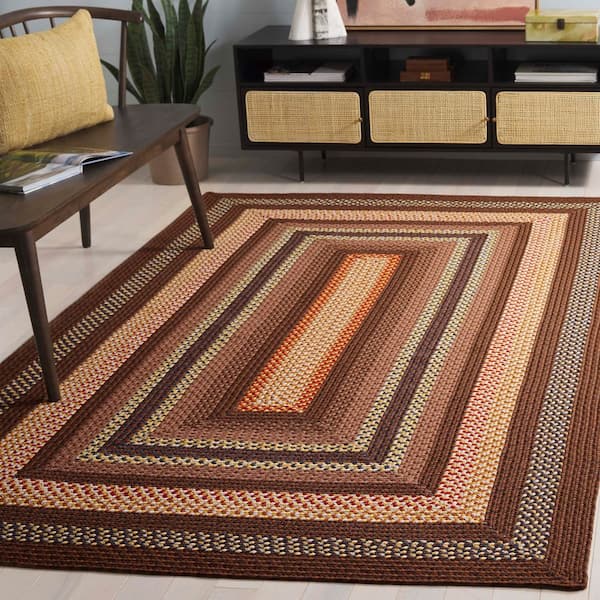 Braided Brown/Light Brown 8 ft. x 10 ft. Machine Washable Border Geometric Area Rug