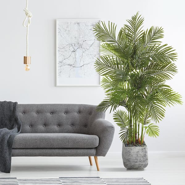 75 in. Areca Palm Artificial Tree in White Planter
