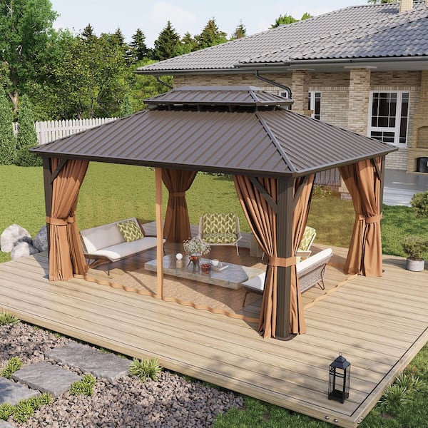 Sizzim 16 ft. x 12 ft. Steel Frame Double Metal Roof Gazebo with