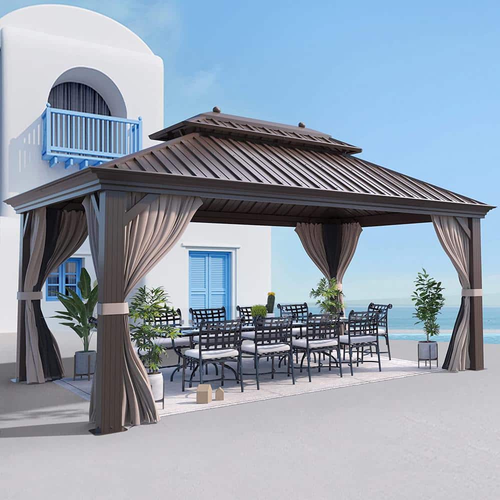 12 ft. x 16 ft. Hardtop Gazebo Steel Outdoor Double Vented Roof Shade for P