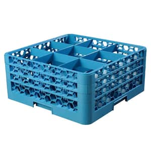 19.75x19.75 in. 9-Compartment 3 Extenders Glass Rack (for Glass 5.56 in. Diameter, 7.94 in. H) in Blue (Case of 2)