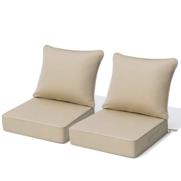 24 in. x 24 in. Sunbrella Outdoor Couch Cushion Set in Champagne 2-Pieces Fade-Resistant Patio Sofa Cushion with Straps