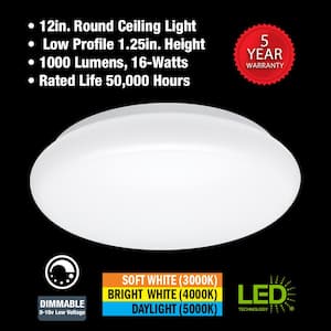 12 in. Low Profile Round LED Flush Mount Ceiling Light 1000 Lumens 120-277V 3000K 4000K 5000K Dimmable (4-Pack)