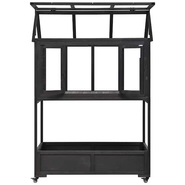 24 in. W x 47 in. D x 69 in. H Wood Garden Portable Mini Greenhouse Cold Frame with Movable Wheels Openable Roof, Black