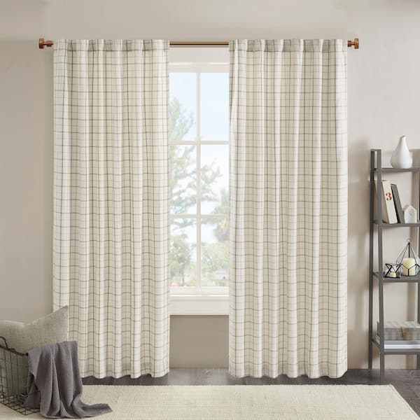 Salford Natural Polyester 50 in. W x 95 in. L Plaid Faux Leather Tab Top Light Filtering Curtain Single Panel