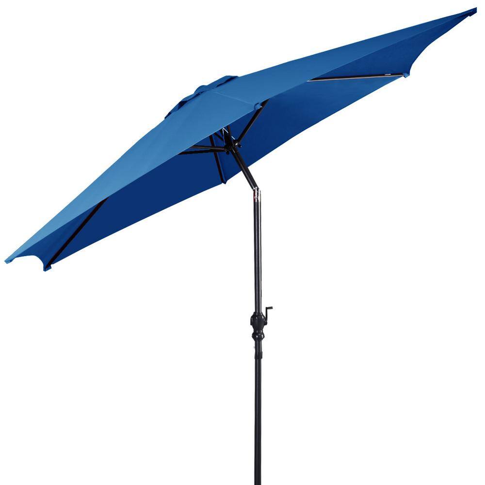 Costway 10 ft. Steel Market 6 Ribs Tilt with Crank Outdoor Garden Patio Umbrella in Blue