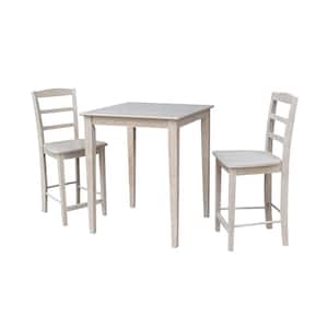 Emma 3-Piece 30 in. Weathered Taupe Square Solid Wood Dining Set with Madrid Chairs
