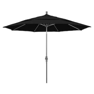 11 ft. Hammertone Grey Aluminum Market Patio Umbrella with Crank Lift in Black Sunbrella