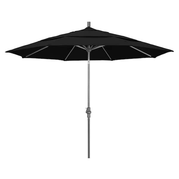 California Umbrella 11 ft. Hammertone Grey Aluminum Market Patio Umbrella with Crank Lift in Black Pacifica
