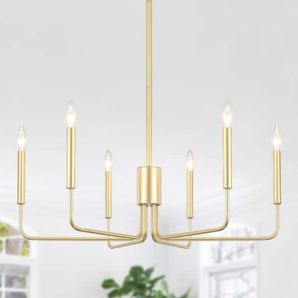 LWYTJO Roxsanne 6-Light Gold Dimmable Classic/Traditional Chandelier Rustic Linear Candle-Style Kitchen Island Light Fixture