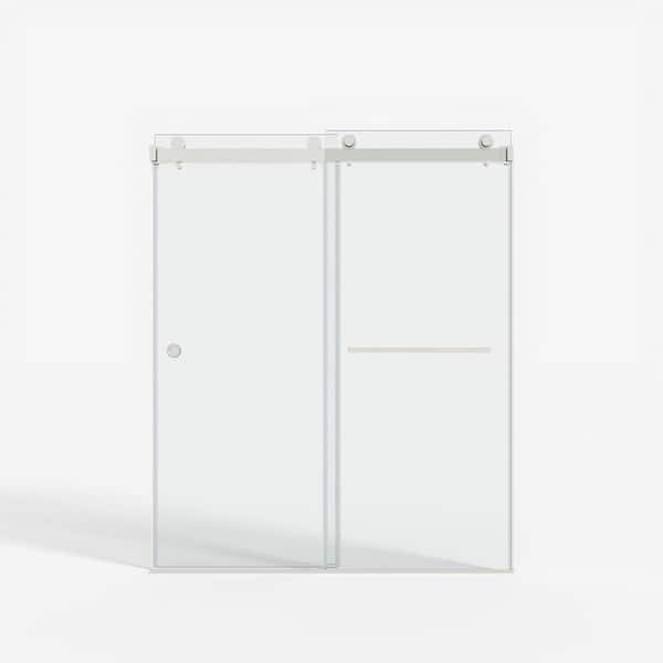 60 in. W x 72 in. H Brushed Nickel Frameless Double Sliding Shower Doors with 5/16 (8mm) Tempered Clear Glass