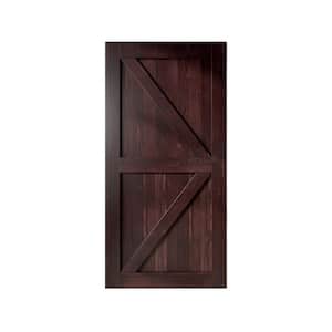 54 in. x 84 in. K-Frame Red Mahogany Solid Natural Pine Wood Panel Interior Sliding Barn Door Slab with Frame