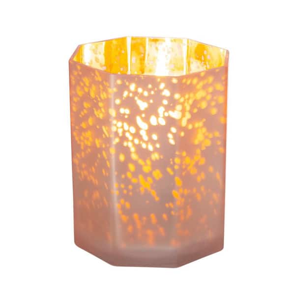 Frosted Mercury Pink Glass Octagonal Candle Holder 4-Pack