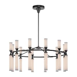 Edwin 38 in. 12-Light 118-Watt Urban Bronze/Frosted Ribbed Glass Integrated LED Chandelier