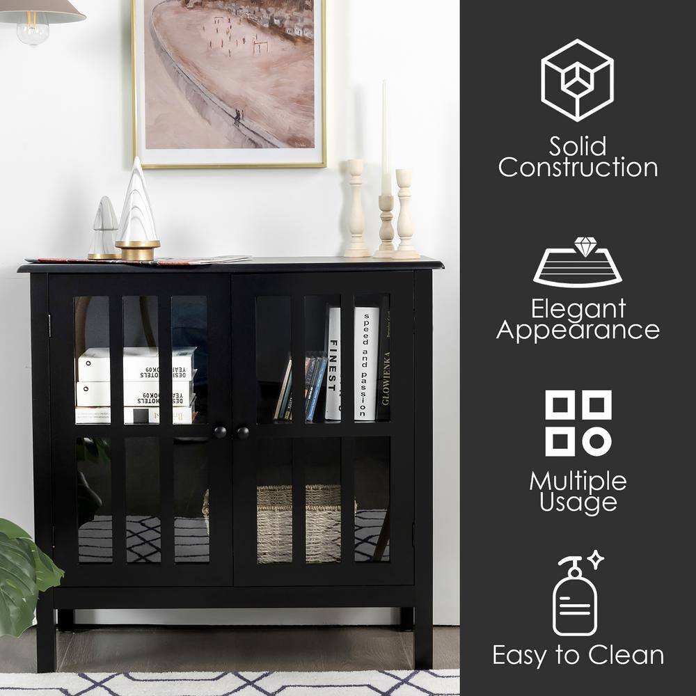 Modern Black MDF Console Table with Tempered Glass Doors