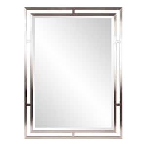Medium Rectangle Brushed Silver Nickel Hooks Contemporary Mirror (40 in. H x 30 in. W)