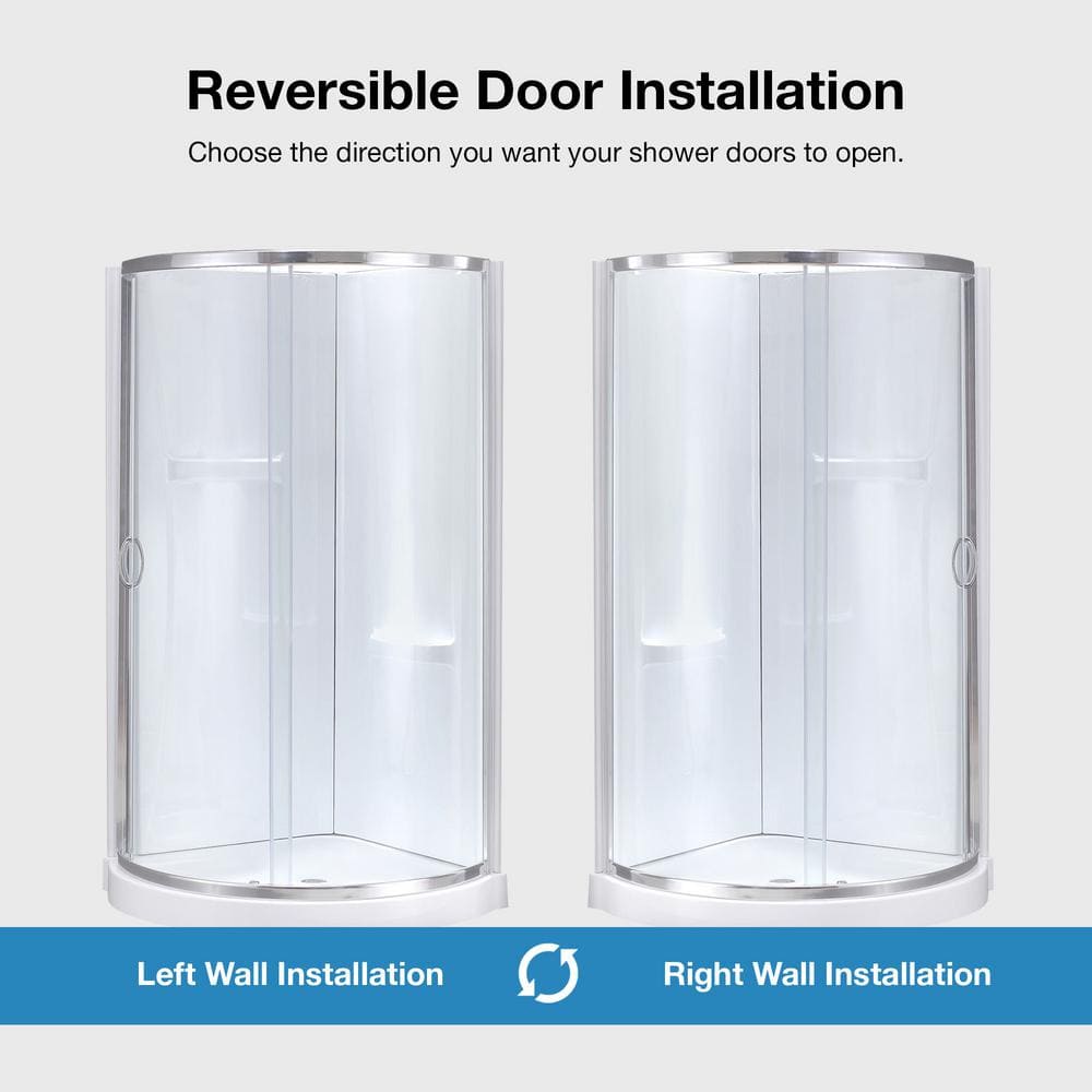 Polished Chrome 33" Round Corner Shower Kit with Clear Glass Panels