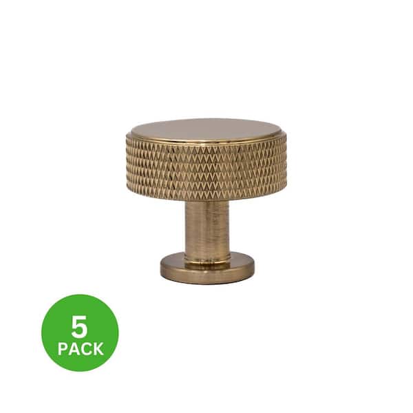 5-Pack Kent Knurled 1-3/8 in. (35 mm) Industrial Satin Brass Round Cabinet Knob