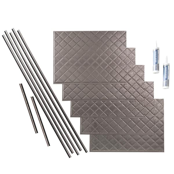 Fasade Quilted 18 in. x 24 in. Galvanized Steel Vinyl Decorative Wall Tile Backsplash 18 sq. ft. Kit
