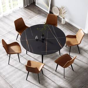 59.05 in. Modern Round Sintered Stone Dining Table with Black Carbon Steel Legs (Seat 8)