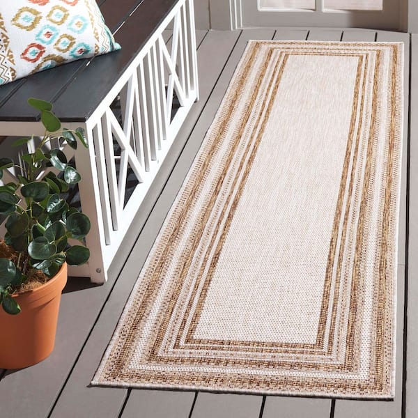 Beach House Beige/Brown 2 ft. x 6 ft. Concentric Border Indoor/Outdoor Runner Rug