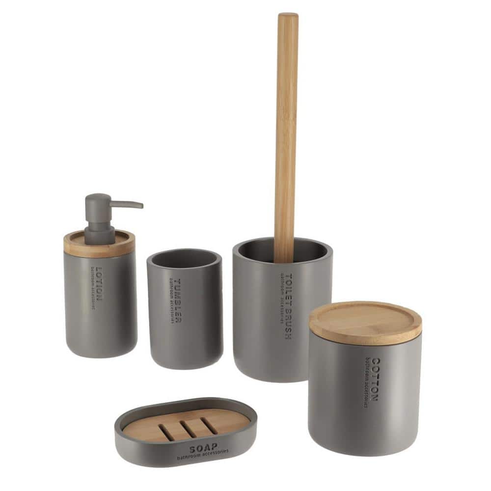 Modern Matte Gray Polyresin Bathroom Tumbler Toothbrush Holder