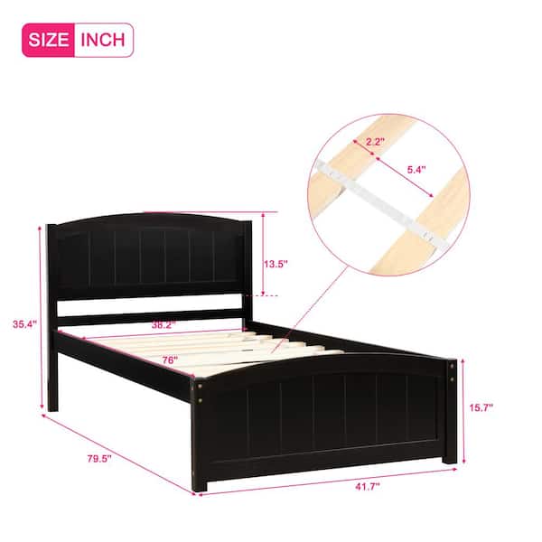 Espresso Twin Size Platform Bed Frames, Wood Twin Bed with Headboard and Footboard for Kids, Young Teens and Adults
