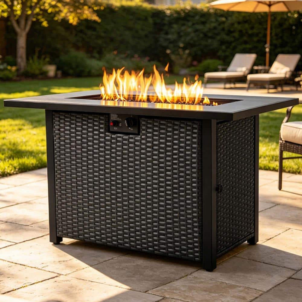 44 in. 50000 BTU Propane Gas Fire Pit Table with Glass Wind Guard, Rectangular Wicker Outdoor Firepit price history on PriceWatchPro