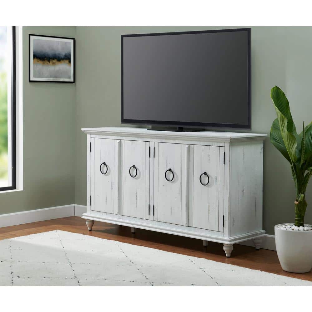 Rustic White Solid Wood TV Stand with Cabinet