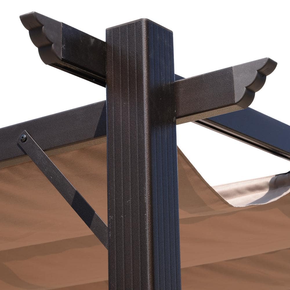 Brown Aluminum Patio Pergola with Retractable Canopy