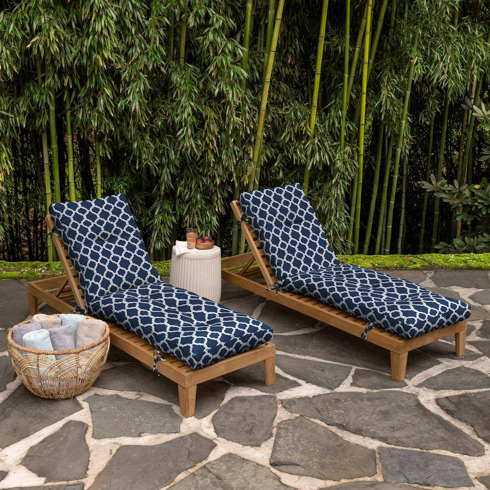 Sapphire Blue and White Bamboo Polyester Outdoor Chaise Cushion