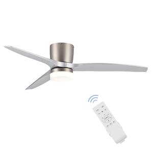 52 in. Modern LED Indoor Brushed Nickel Flush Mount Ceiling Fan with Remote