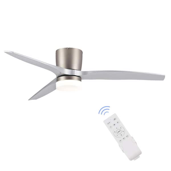 Merra 52 in. Modern LED Indoor Brushed Nickel Flush Mount Ceiling Fan with Remote