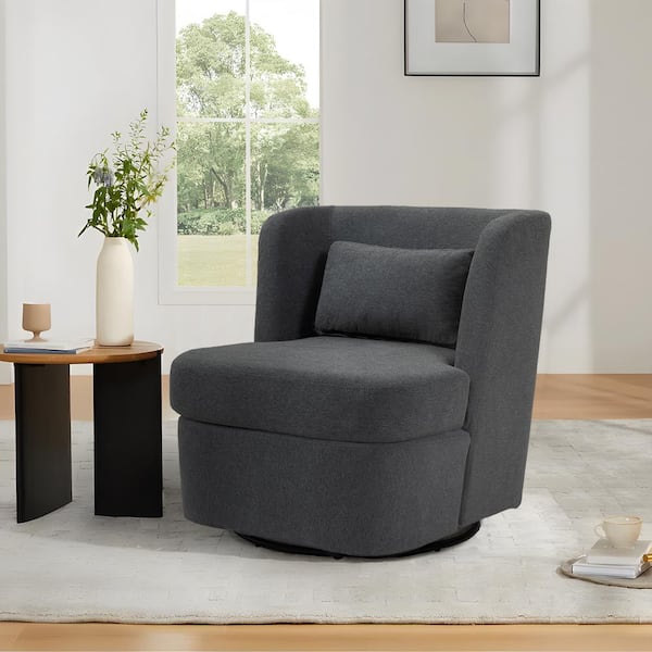 Uixe Gray Linen Upholstered 360° Swivel Accent Barrel Chair with Metal Base(Set of 1)