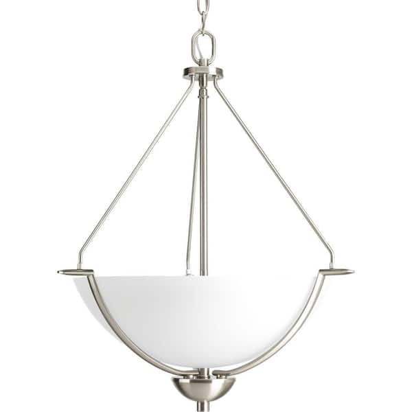 Progress Lighting Bravo Collection 3-Light Brushed Nickel Foyer Pendant with Etched Glass