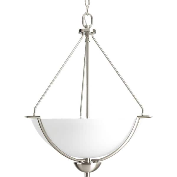 Bravo Collection 3-Light Brushed Nickel Foyer Pendant with Etched Glass