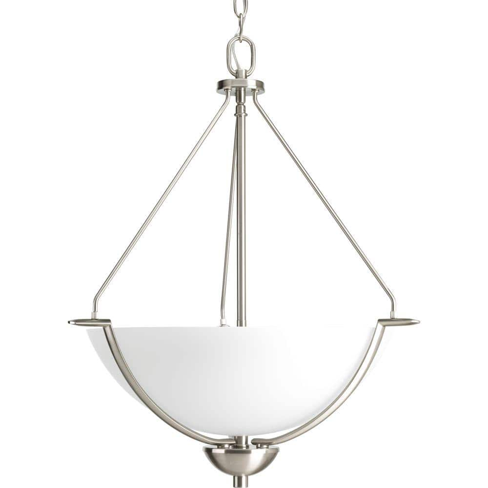 Progress Lighting Bravo Collection 3 Light Brushed Nickel Foyer Pendant With Etched Glass P3912