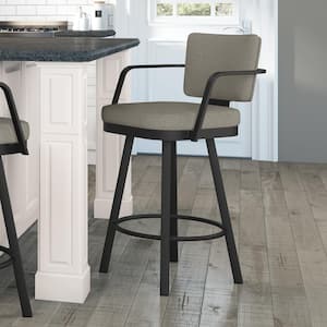 Thea 26 in. Light Beige and Grey Boucle Polyester / Black Metal Swivel Counter Stool