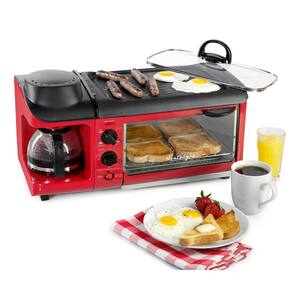 Retro Series 4-Slice 3-in-1 Breakfast Station Toaster Oven in Red