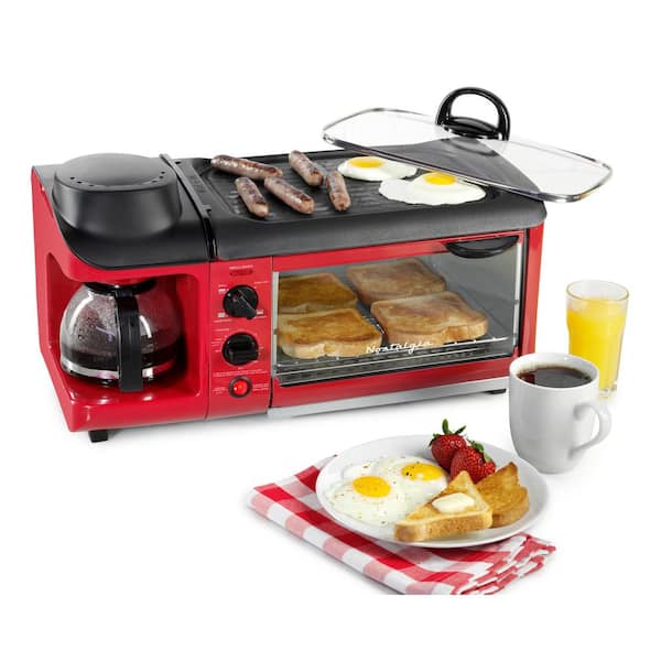 Nostalgia Retro Series 4-Slice 3-in-1 Breakfast Station Toaster Oven in Red