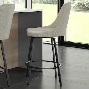 Harper 27 in. Light Beige and Grey Boucle Polyester / Black Metal High Back Swivel Counter Stool